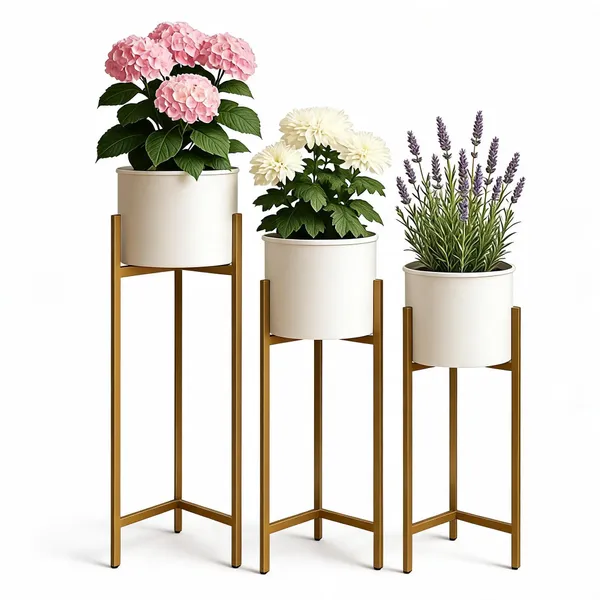 Metal_Modern_White_Gold_Cylindrical_Planter_Stand_Set