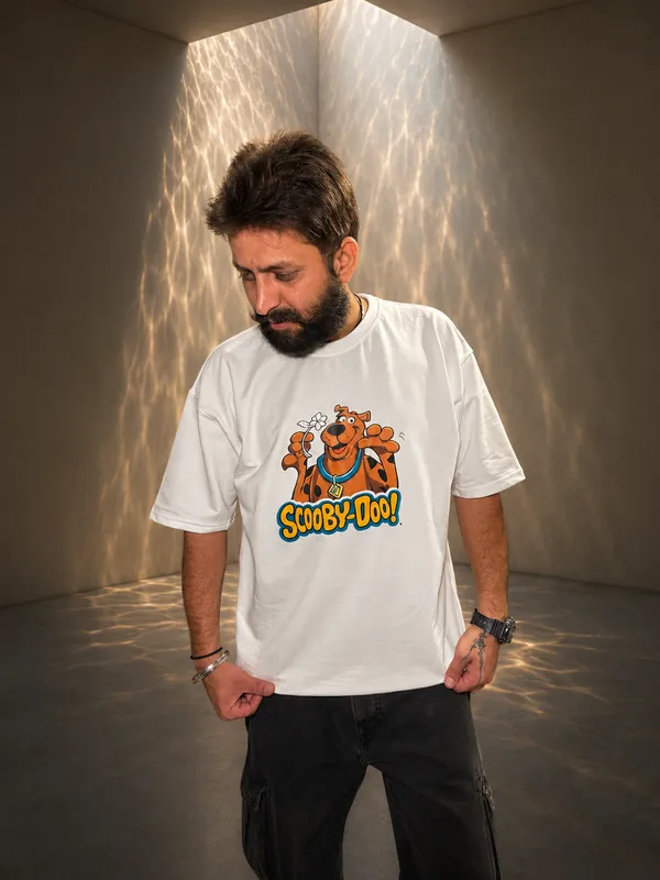 White_Terry_Cotton_Oversized_Scooby_Doo_Graphic_T-Shirt_For_Unisex