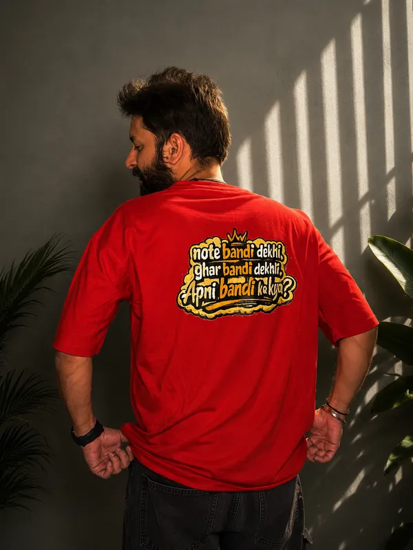 Red_Terry_Cotton_Crew_Neck_Graphic_Print_T-Shirt_For_Unisex