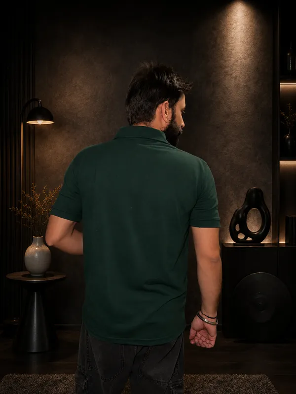 Olive_Green_Terry_Cotton_Polo_Collar_T-Shirt_For_Unisex
