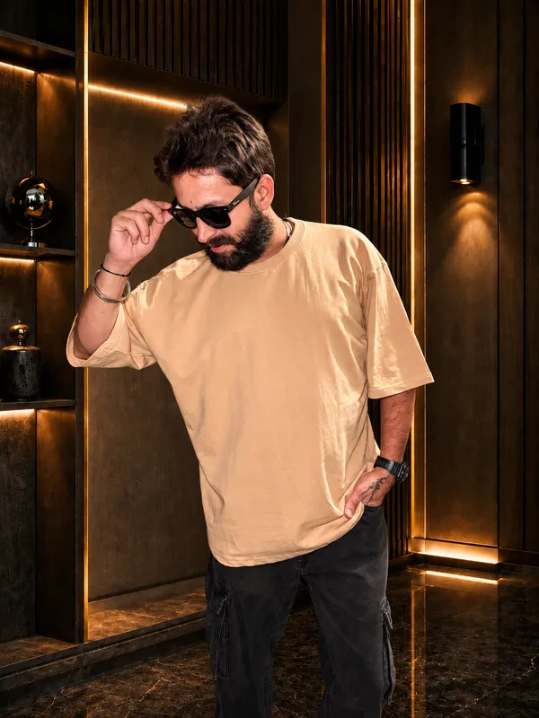 Beige_Terry_Cotton_Oversized_Pandit_Graphic_Print_T-Shirt_For_Unisex