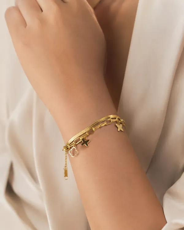 Gold_Stainless_Steel_Layered_Butterfly_Clover_Charm_Anklet_For_Women