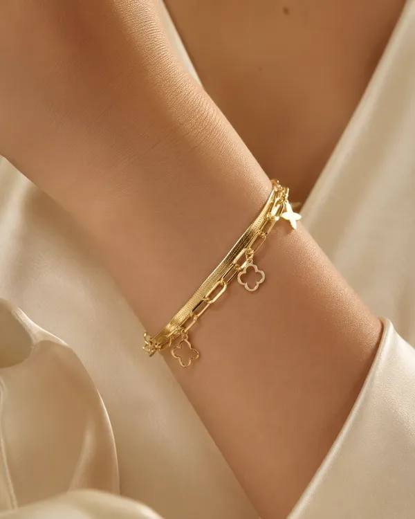 Gold_Stainless_Steel_Layered_Butterfly_Clover_Charm_Anklet_For_Women