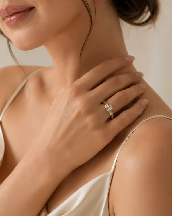 Gold_Cushion_Cut_Diamond_Ring_With_Channel_Set_Baguette_Band