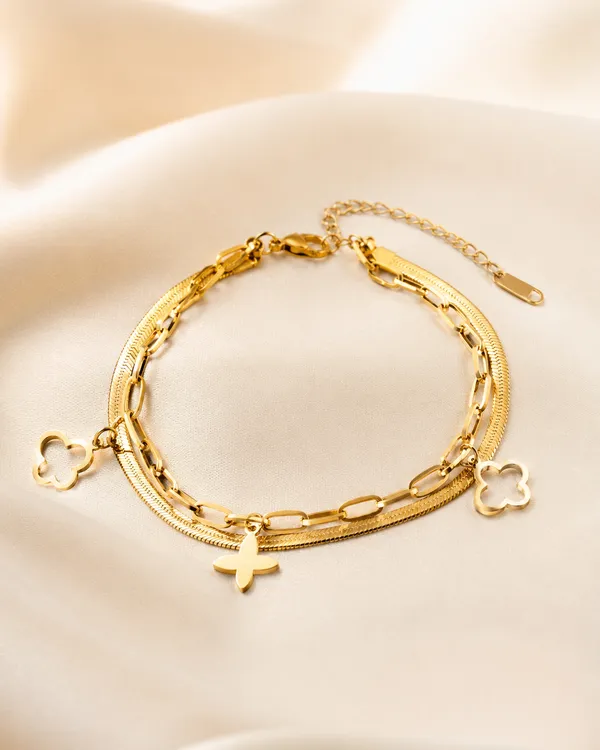 Gold_Stainless_Steel_Layered_Butterfly_Clover_Charm_Anklet_For_Women