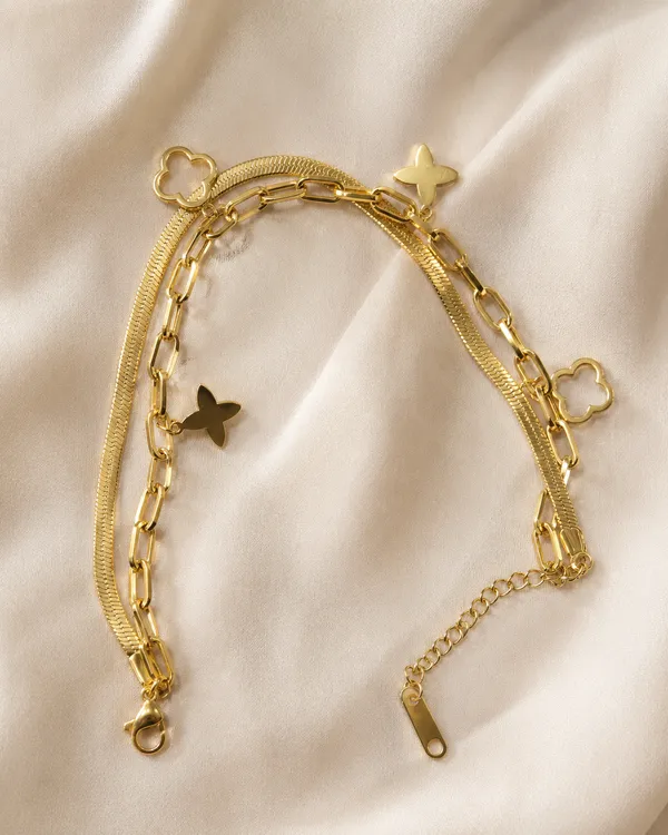 Gold_Stainless_Steel_Layered_Butterfly_Clover_Charm_Anklet_For_Women