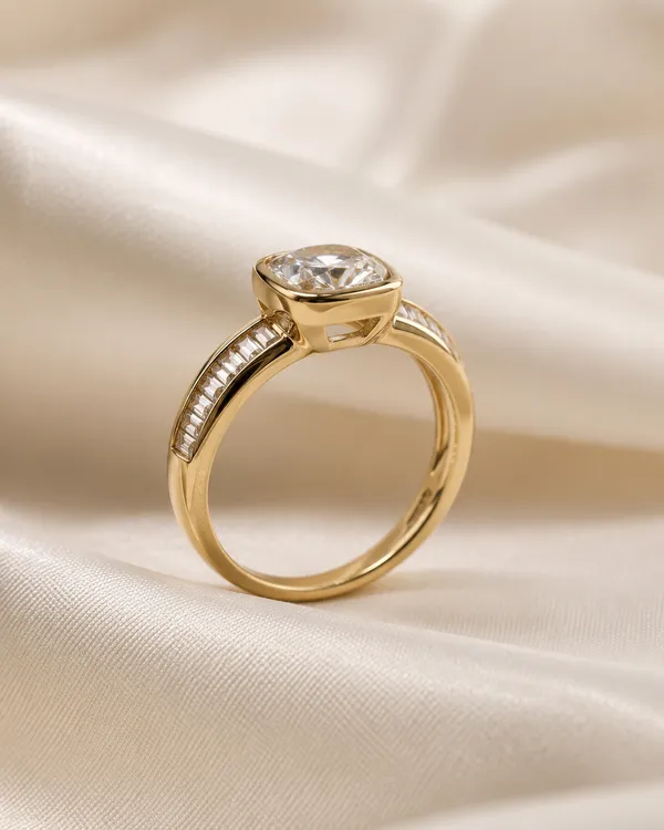 Gold_Cushion_Cut_Diamond_Ring_With_Channel_Set_Baguette_Band