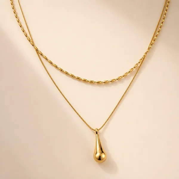 Gold_Tone_Double-Layer_Teardrop_Pendant_Necklace_for_Women