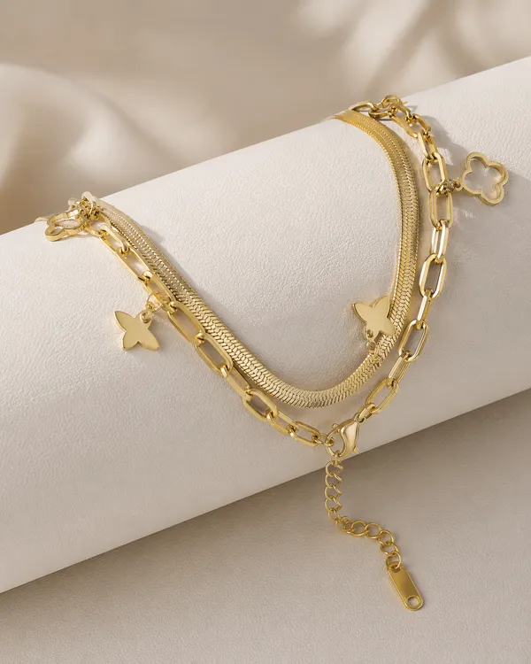 Gold_Stainless_Steel_Layered_Butterfly_Clover_Charm_Anklet_For_Women