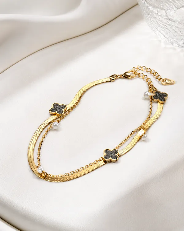 Gold_Plated_Black_Clover_Pearl_Charm_Layered_Bracelet_for_Women