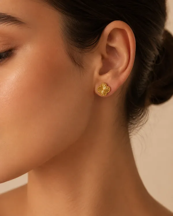 Gold_Clover_Stud_Earrings_with_Textured_Sunburst_Pattern