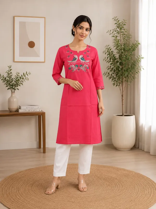 Pink_Cotton_Embroidered_Peacock_Kurta_for_Women
