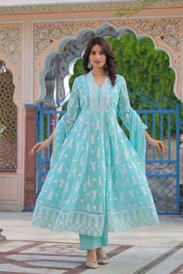 Turquoise_Cotton_Anarkali_Kurta_Set_for_Women