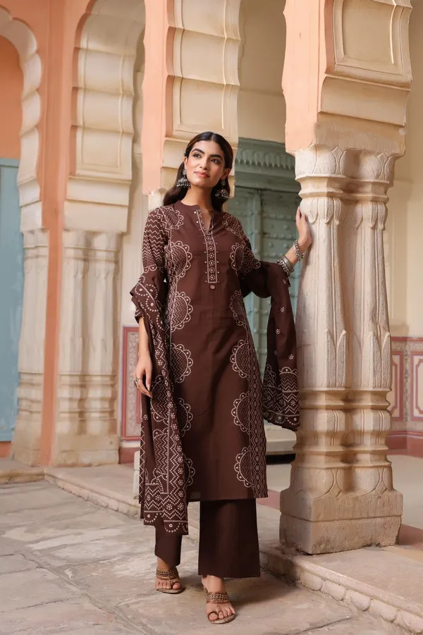 Brown_bandhaniprint_Kurta_Set_with_Dupatta_for_Women