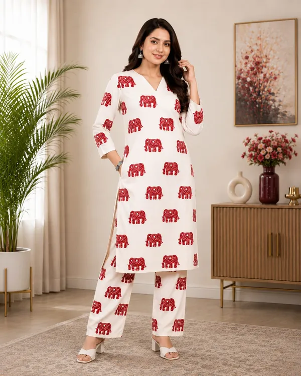 White_Cotton_Elephant_Print_Kurta_Palazzo_Set_for_Women
