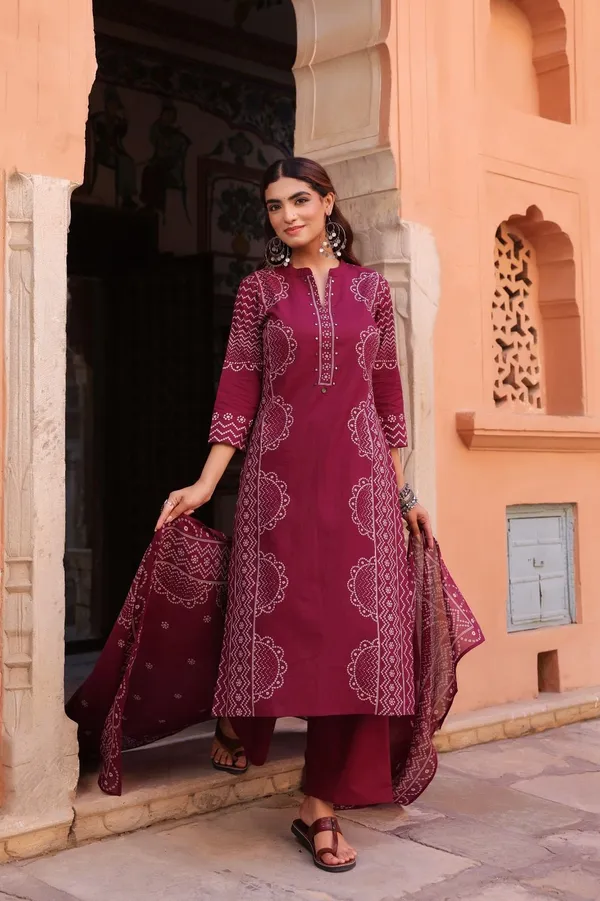 Maroon_Printed_cotton_Straight_Kurta_Set_for_Women