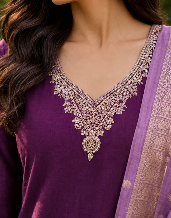 Purple_Embroidered_Kurta_with_Banarasi_Dupatta
