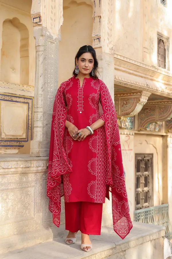 Red_Bandhani_Print_cotton_Kurta_Set_with_Dupatta_for_Women
