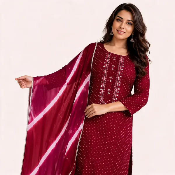 Maroon_leheriya_Georgette_three_piece_set