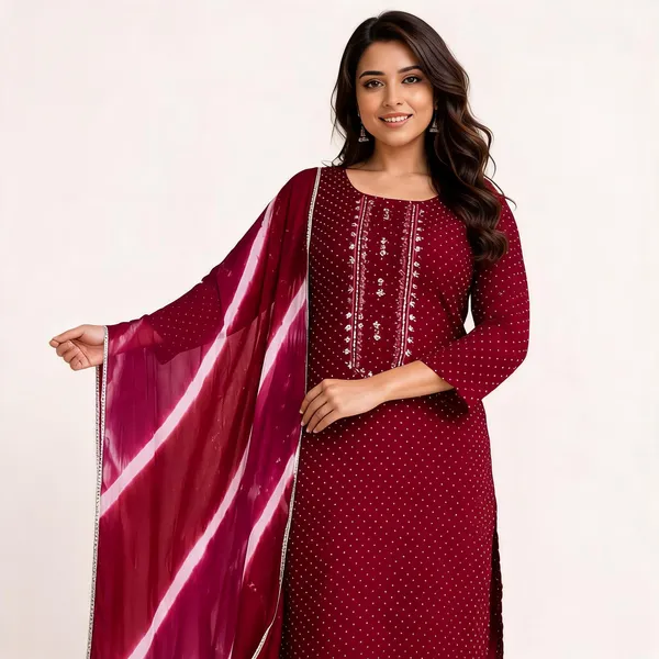 Maroon_leheriya_Georgette_three_piece_set