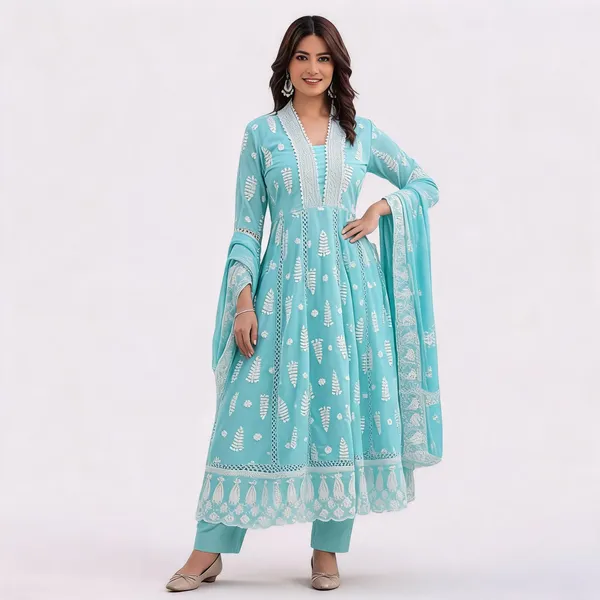 Turquoise_Cotton_Anarkali_Kurta_Set_for_Women