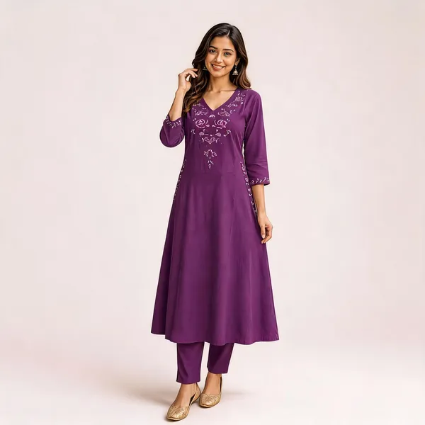 Purple_Embroidered_V-Neck_Kurta_Set_for_Women