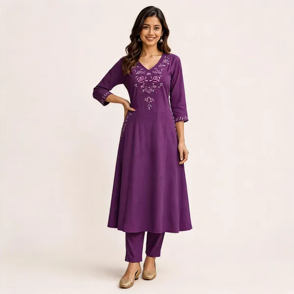 Purple_Embroidered_V-Neck_Kurta_Set_for_Women