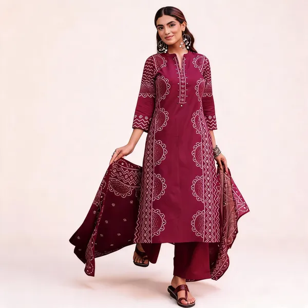 Maroon_Printed_cotton_Straight_Kurta_Set_for_Women