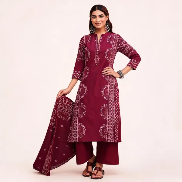 Maroon_Printed_cotton_Straight_Kurta_Set_for_Women