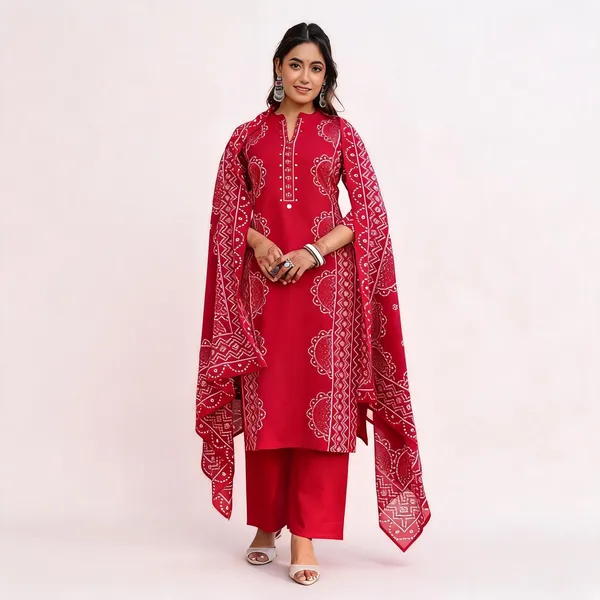 Red_Bandhani_Print_cotton_Kurta_Set_with_Dupatta_for_Women