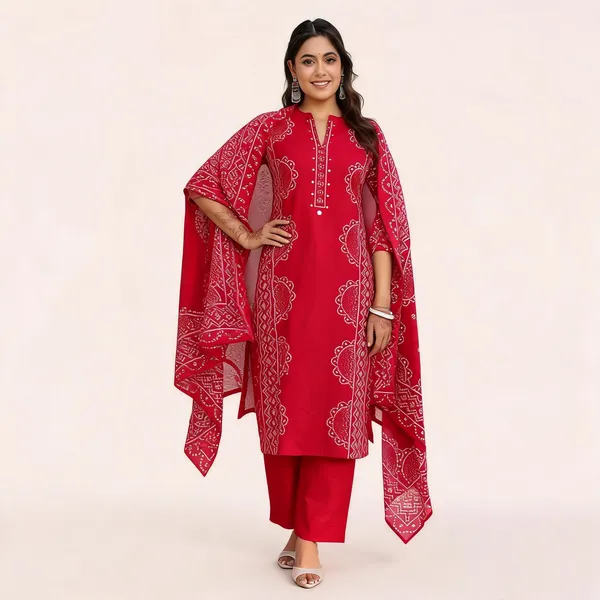 Red_Bandhani_Print_cotton_Kurta_Set_with_Dupatta_for_Women