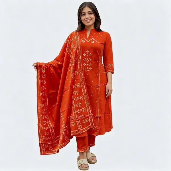 Orange_Embellished_Three-Piece_Suit_for_Women