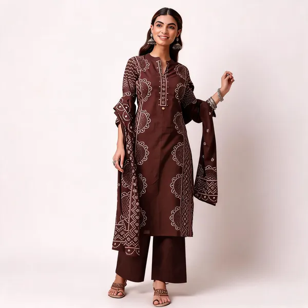 Brown_bandhaniprint_Kurta_Set_with_Dupatta_for_Women