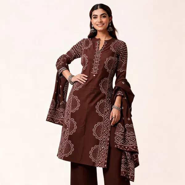 Brown_bandhaniprint_Kurta_Set_with_Dupatta_for_Women