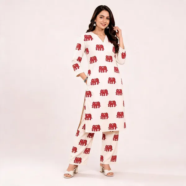 White_Cotton_Elephant_Print_Kurta_Palazzo_Set_for_Women