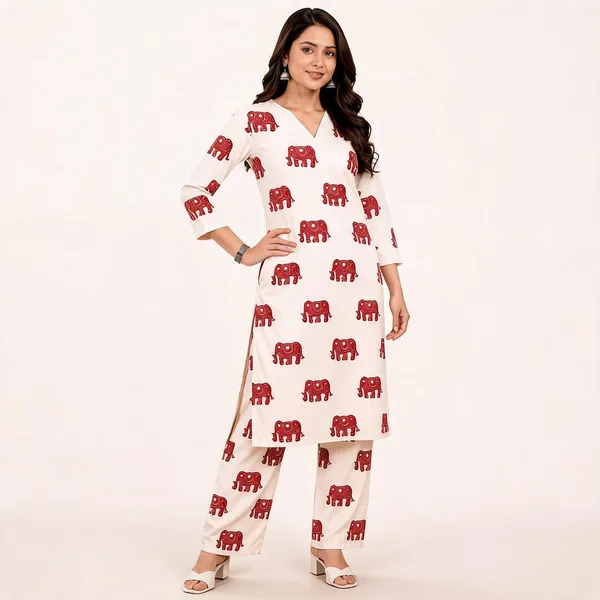White_Cotton_Elephant_Print_Kurta_Palazzo_Set_for_Women