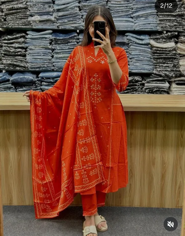 Orange_Embellished_Three-Piece_Suit_for_Women