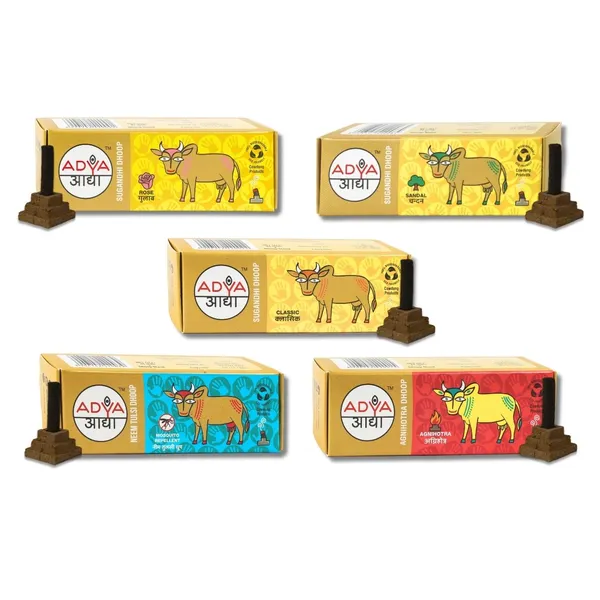 Adya_Sugandhi_Sandal,_Classic,_Rose,_Agnihotra_&_Neem_Tulsi_Dhoop_Pack_Of_5