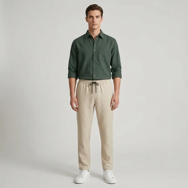 Green_Beige_And_White_Cotton-Linen_Regular_Fit_Shirt_Pant_Shoes_Set_For_Men