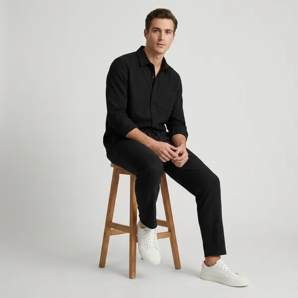 Black_And_White_Cotton_Regular_Fit_Shirt_Pant_Shoes_Set_For_Men