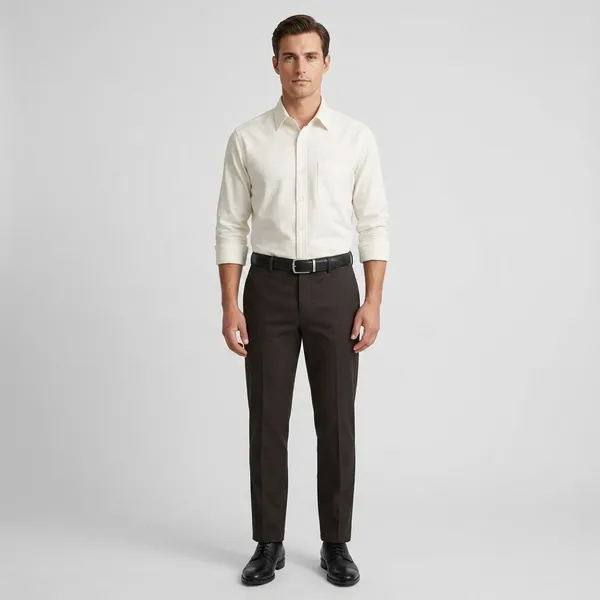 White_Brown_And_Black_Cotton_Regular_Fit_Shirt_Pant_Shoes_Set_For_Men