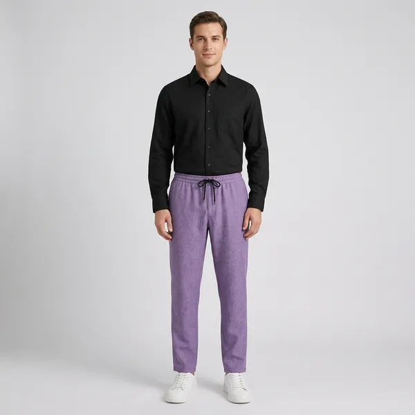 Black_Purple_And_White_Cotton-Linen_Regular_Fit_Shirt_Pant_Shoes_Set_For_Men