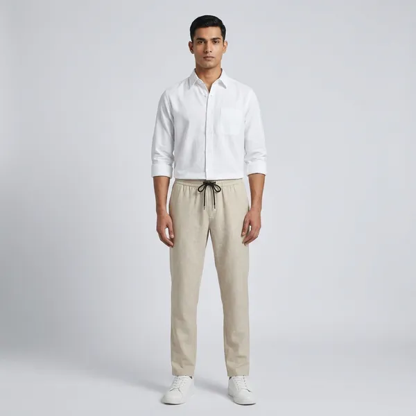 Beige_And_White_Cotton-Linen_Regular_Fit_Shirt_Pant_Shoes_Set_For_Men