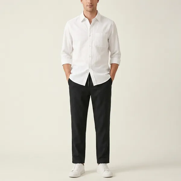 Black_And_White_Cotton-Linen_Regular_Fit_Shirt_Pant_Shoes_Set_For_Men