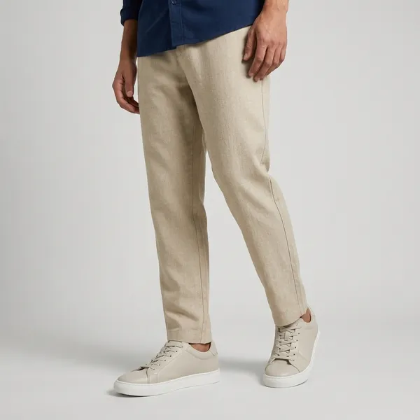Teal_Beige_And_White_Cotton_Linen_Blend_Shirt_Pant_And_Pu_Leather_Shoes_Set_For_Men