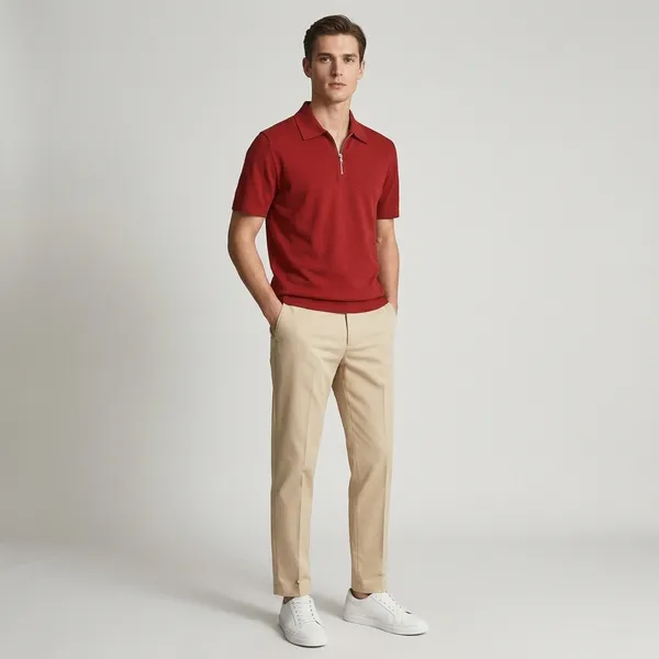 Maroon_Beige_And_White_Cotton_Blend_T-Shirt_Pant_And_Pu_Leather_Shoes_Set_For_Men