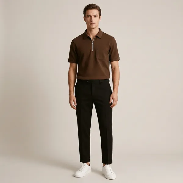 Brown_Black_And_White_Polyester_T-Shirt_Pant_And_Shoes_Set_For_Men