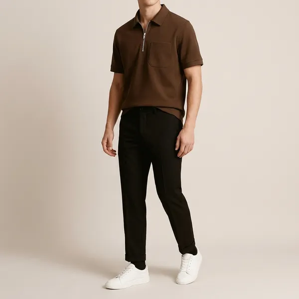 Brown_Black_And_White_Polyester_T-Shirt_Pant_And_Shoes_Set_For_Men