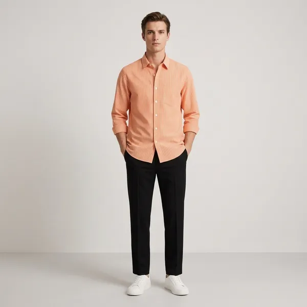 Orange_Black_And_White_Cotton_Blend_Shirt_Pant_And_Shoes_Set_For_Men