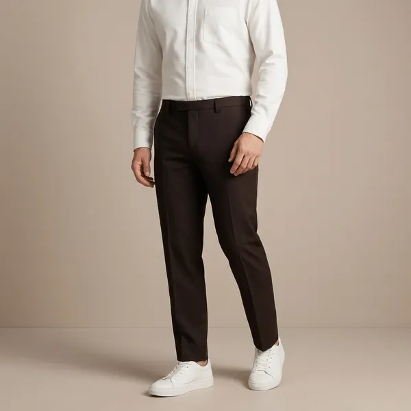 Brown_And_White_Cotton_Blend_Regular_Fit_Shirt_Pant_Shoes_Set_For_Men